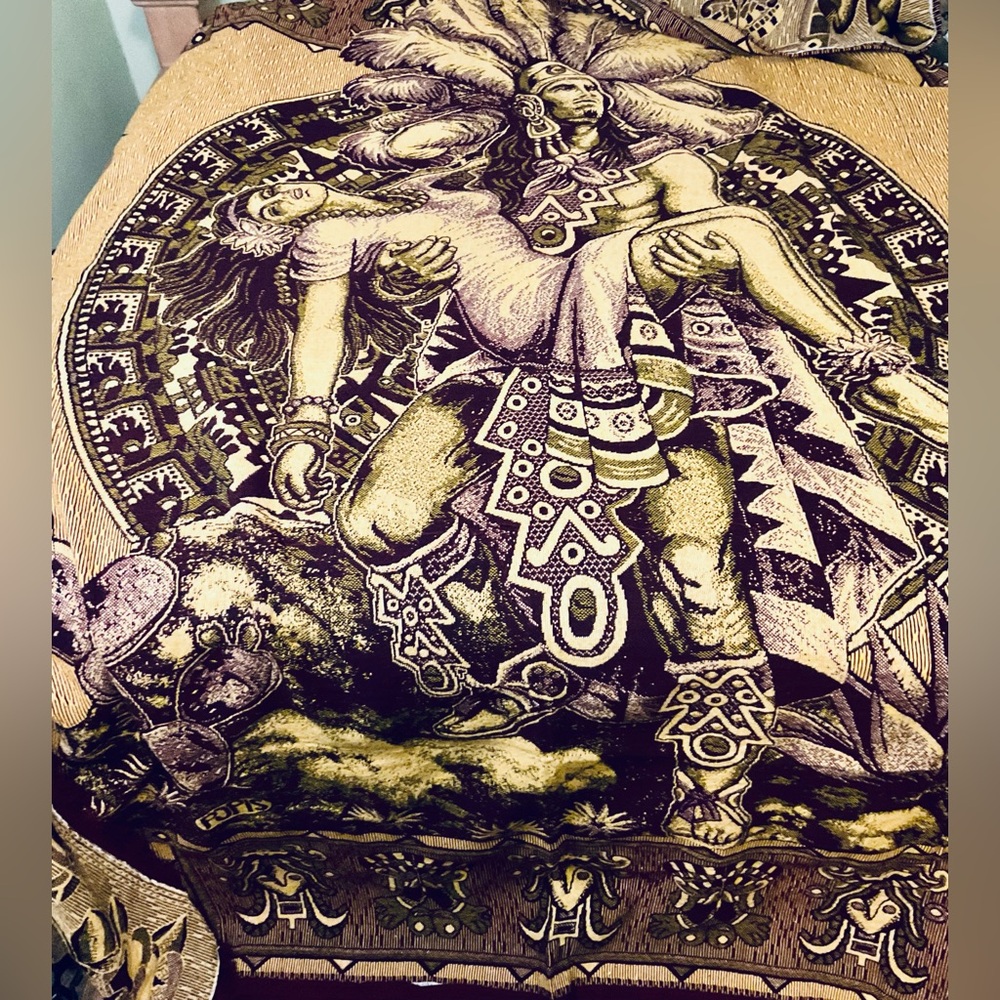 WOVEN AZTEC MAYAN BLANKET WALL HANGING WARRIOR PRINCESS AMOR ETERNO ETERNAL LOVE